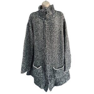 Eileen Fisher Women's Sz M Boucle Black and White Textured Cardigan Sweater